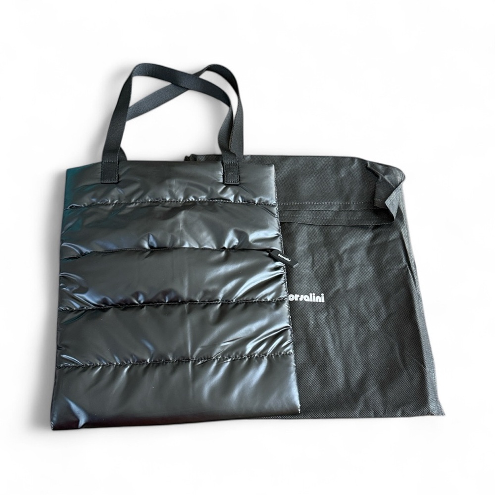 Borsalini Quilted Puffer Tote Bag 11.5” × 13.5” – Black, With Dust Bag